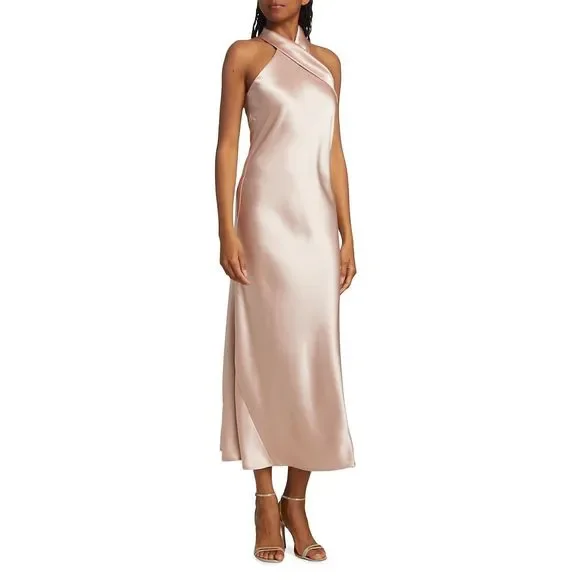 Galvan Pandora Satin Halterneck Midi-Dress - Picture 2 of 13